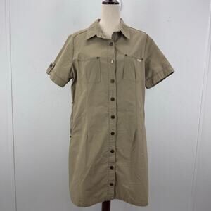 VTG Woolrich Safari Utility Button Down Khaki Dress Cotton Large Retro Neutral